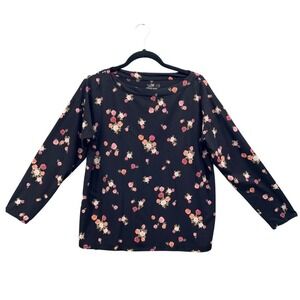 J Jill Womens Shirt L Peonies Dark Roman Dark Floral Whimsigoth Boat Neck Supima